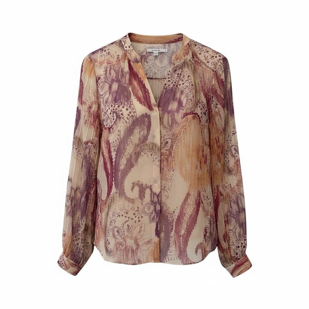 Chicos Sheer Paisley Button Up Top Size 3 (16) Lightweight Boho Spring